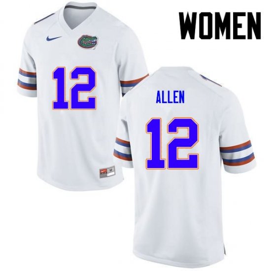 Women's Florida Gators #12 Jake Allen NCAA Nike White Authentic Stitched College Football Jersey OMV2862ZA